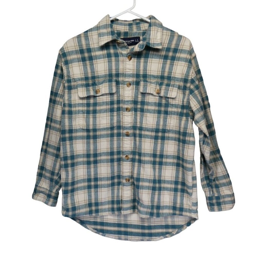 Abercrombie & Fitch Men’s 90’s Oversized‎ Flannel Shirt Size S Plaid Green Tan